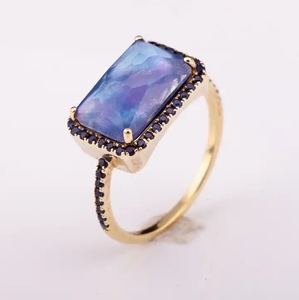 Hoja de nácar natural con lapislázuli y zafiro Anillo de piedras preciosas de plata 925 de 14K Anillo delicado de alta calidad al mejor precio 925 - Product Image 1