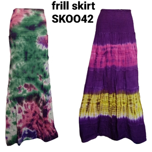 Venta al por mayor indio bohemio elegante cintura natural señoras teñido rayón falda B/D impreso Casual elegante desgaste hasta el suelo volante colorido - Product Image 2