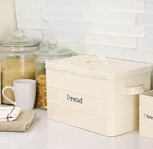 Caja de pan roja, cocina clásica, tapa enrollable, juego de botes a juego, diseño de inspiración vintage, letras "BREAD", venta al por mayor. - Product Image 3