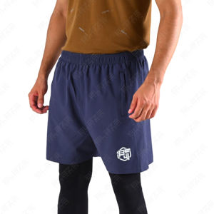 Short de sport de rue haute pour hommes pour l'entraînement de gymnastique Logo personnalisé 2-en-1 Sportswear Motif solide avec motif décoratif - Product Image 2