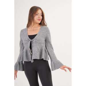 Cardigan gris pour femme avec détail volanté à nouer sur le devant – Vente en gros - Product Image 5
