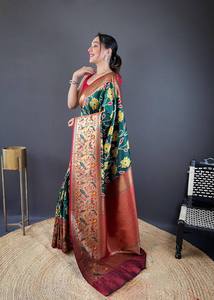 Diseñador indio New Saree Patola Weaving Concepts largo con contraste Weaving Border Design Sari para mujeres indias Ropa de boda - Product Image 3