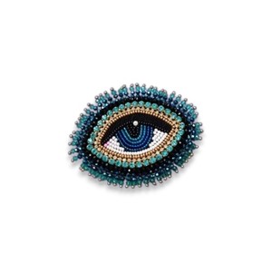 Broche de Ojo Verde con Perlas, Bordado a Mano y Cuentas de Hilo Metálico, Broche de Moda - Product Image 2