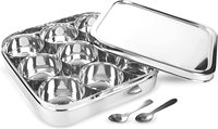 Ensemble de boîtes à épices en acier inoxydable en gros, couvercle transparent transparent, boîtes carrées en métal, boîtes à épices Masala Dani, boîtes à épices Masala Dabba