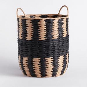 Cylindrical storage <b>basket</b> <b>bag</b> with handle combo of handcrafted water hyacinth organizer <b>baskets</b> - Product Image 2