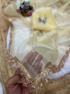 New Designer Sari In Soft Organza with <b>Gota</b> Patti Lace Border And Organza Blouse Piece Wedding Party Wear Saree Wholesale Bulk - Product Image 6