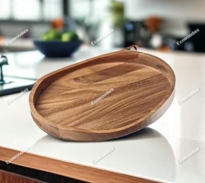 Bandejas decorativas de madera con forma ovalada para servir platos de entretenimiento para servir bandejas de madera rústicas con asa - Product Image 3