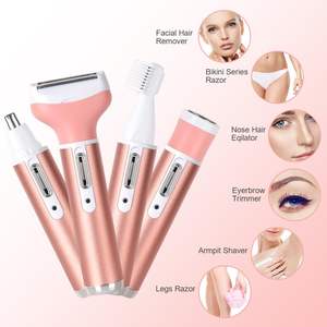 Afeitadora Eléctrica para Mujer 4 en 1, Depiladora Indolora en Húmedo y Seco, Doble Cuchilla para Bikini, Axilas, Piernas y Brazos, Carga USB, Accesorio para Coche - Product Image 1