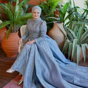 Premium 100% seda satén modesto vestido de fiesta de noche diseñador Vintage moda artística marroquí-bordado inspirado en Turquía - Product Image 2