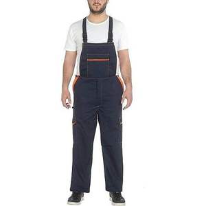 Dark Blue Work <b>Overalls</b> With <b>Orange</b> Trim Adjustable Straps And Multiple Pockets For Industrial Use - Product Image 1