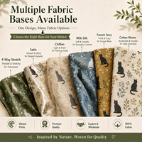 Tissu personnalisé à motif silhouette de chat, impression numérique OEM ODM, plusieurs bases pour robes, foulards, sacs, textiles de maison, faible MOQ