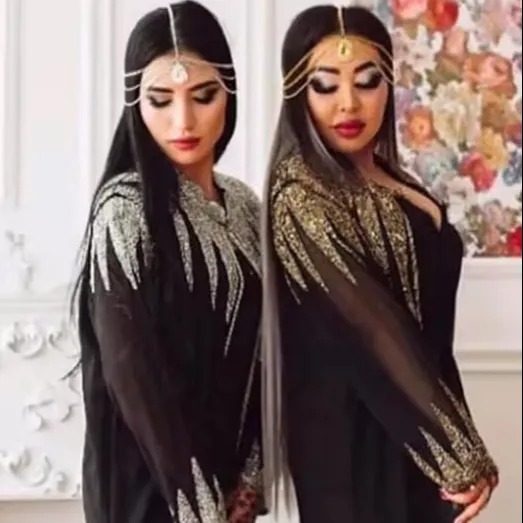 2024 Mới Độc Quyền Thanh Lịch Sang Trọng Cao Cấp Tay Hạt Chảo Thêu Kaftan Abaya Hồi Giáo Kimono Dubai London Thổ Nhĩ Kỳ Phía Trước Mở