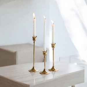 Vintage gold <b>candle</b> holder set for <b>taper</b> <b>candles</b> adds a royal touch to weddings home decor and festive table arrangements - Product Image 2