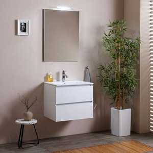 60 cm <b>White</b> Belize Space-Saving Wall-Hung Bathroom Cabinet with LED <b>Mirror</b> - Product Image 1