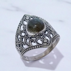 Anillo hecho a mano de labradorita y cuarzo rosa de plata de ley con piedras preciosas naturales anillo elegante joyería de plata al por mayor para mujer - Product Image 2