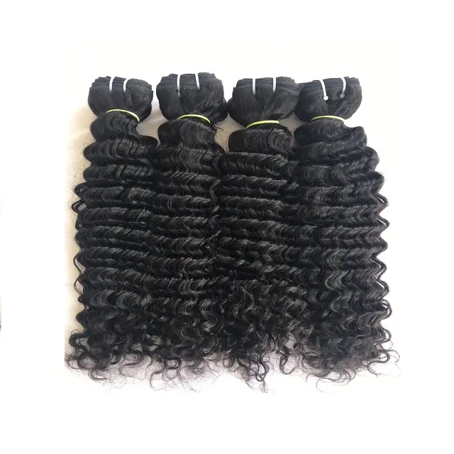 Export Direct From Indian Supplier Wholesale Raw Indian Temple Virgin 20''Deep Wave Bundle Single Donor Hair Double Machine Weft