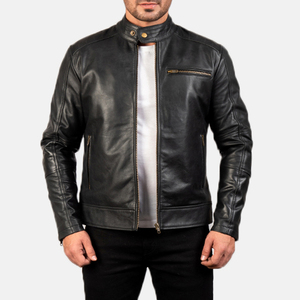 Veste en cuir d'hiver imprimée de logo personnalisé pour hommes, coupe-vent en gros, col montant, couleur unie, OEM de marque privée - Product Image 1