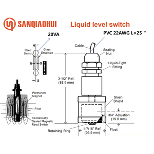 Sanqiaohui SQH-YS716 Duy Nhất Điểm Mức Độ Chuyển Đổi Thép Tank Cảm Biến Dọc Gắn Từ Float Slosh Lá Chắn Mức Chất Lỏng - Product Image 2