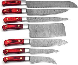 Ensemble de couteaux de chef en acier Damas forgé à la main, 7 pièces, couteaux de cuisine professionnels, manche en bois ambidextre, extérieur - Product Image 1