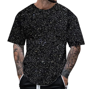 T-shirt pour hommes avec logo personnalisé avec impression de paillettes de haute qualité 100% coton T-shirt pour hommes de bonne qualité avec impression de paillettes - Product Image 3