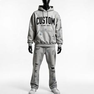 Logotipo personalizado 500gsm French Terry Boxy Sudadera con capucha Conjunto Sudadera Pantalones de chándal holgados Joggers Mujeres, Chándales Sudaderas con capucha de gran tamaño de las mujeres - Product Image 1
