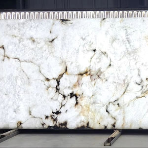 แผ่นหินควอตซ์โปร่งแสงคริสตัลสีขาวทันสมัยหินแกรนิตแคลไซต์ขัดเงากันน้ำสำหรับพื้นห้องครัวโรงแรมสำหรับการออกแบบกราฟิก - Product Image 1