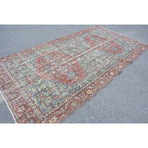 Tapis turc vintage 5.9 X 11ft rouge bleu plat tissage laine tapis avec Latex support Patchwork motif pour salon décorations - Product Image 2