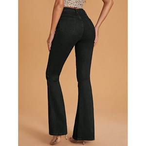 OSCA Jeans de Mujer de Lujo, Cintura Alta, Negros, Acampanados, Ecológicos, Duraderos, Elásticos, Estilo Urbano, Casual, Vintage, con Pliegues - Product Image 2