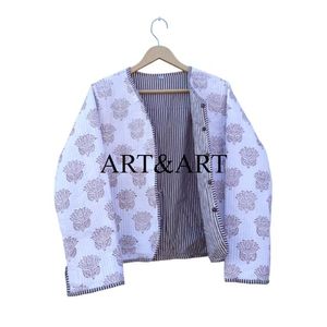 Veste matelassée de style bohème à fleurs en coton biologique 100% imprimé d'inspiration vintage pour femmes, vêtements de rue réguliers pour l'automne et l'hiver - Product Image 2