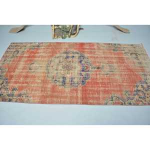 Turkish Rug, Area 3.8x7.8 ft Vintage Rug, <b>Red</b> Blue Patchwork <b>Wool</b> Rug - Product Image 3