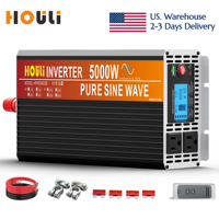 Convertisseur de courant monophasé à onde sinusoïdale pure HOULI, DC 12V/24V vers AC110V, pour usage domestique et automobile, avec prises US