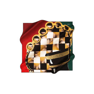 Black Silk Crepe Satin Square Scarf with Chain Pattern - Product Image 1