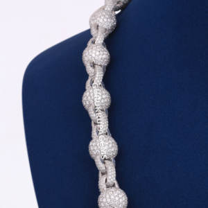 Fine Jewelry Hip Hop Style 925 Sterling Silver Hip Hop 10.5mm <b>Iced</b> Out Lab Grown Diamond CVD Ball <b>Chain</b> - Product Image 3