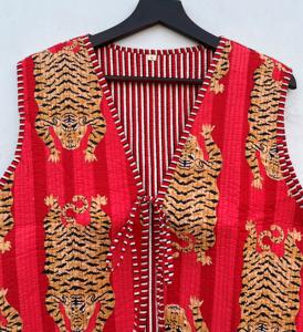 Chaqueta acolchada de algodón con cuello en V hecha a mano para mujer, Chaleco corto con estampado de leopardo, cierre frontal abierto a rayas, Primavera/Verano - Product Image 3