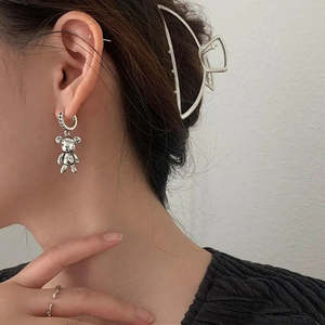 Argent <b>Huggie</b> Earrings Boucles D'oreilles Nounours D'amour Cartoonaire Design for Gifts - Product Image 4