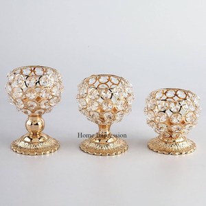 Aluminum Casted High Graded Gold Plated Leaves Designer Base Small Shape Tabletop <b>Crystals</b> Beaded <b>Candle</b> Holder and Jars Supply - Product Image 3