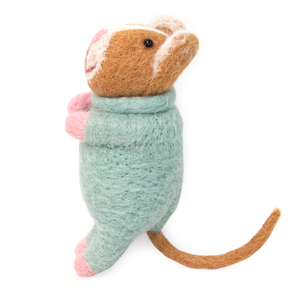 Figurine de souris en feutre de laine faite à la main avec un pull vert menthe pour enfants de 3 à 6 ans, jouet éducatif unisexe pour Halloween en intérieur - Product Image 2
