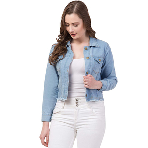 Veste en jean d'hiver personnalisée pour femme, col rabattu standard, délavée, écologique, respirante, réversible, style urbain, coupe basse - Product Image 1