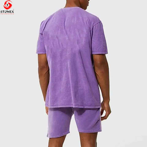 2023 Wholesale Custom Logo Men's Streetwear Two-Piece <b>Set</b> Printed Solid T Shirt and <b>Knitted</b> Shorts for Summer Casual Style - Product Image 2