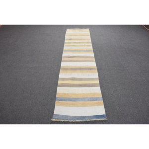 Tapis Moderne en Laine Beige 1.9 X 8.5ft Turc Tabriz Style Rectangle Patchwork Motif pour Adolescent Salon Latex Soutenu - Product Image 1