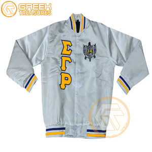 Chaqueta universitaria bordada de satén Sigma Gamma Rho personalizada, chaquetas de mujer de ropa griega transpirable de alta calidad para hermandad - Product Image 3