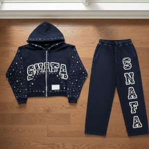 Survêtements d'hiver de haute qualité pour hommes, vêtements décontractés, survêtements en strass, 100% coton, séchage rapide, ensemble de survêtement à capuche - Product Image 1