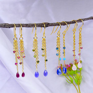 Vêtements de mariage bijoux en argent sterling 925 plaqué or pierres précieuses multicolores femmes portent des boucles d'oreilles - Product Image 2