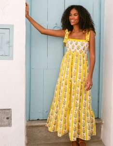 เดรสยาวคลุมเข่าของผู้หญิงผ้าฝ้าย100% สีพื้นปักลายยูเครนแขนกุดยาวคลุมเข่า - Product Image 1