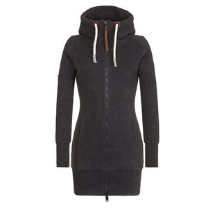 Sudadera con capucha larga para mujer, cuello redondo, estampada, ajustada, con cordón y cremallera, de invierno, ecológica, 100% algodón, forro polar, ropa exterior - Product Image 3