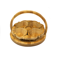 Panier pliant en bambou sculpté à 4 petites fleurs, multi-compartiments, pour fruits secs et noix, plateau portable, dessous de verre, pour mariage et fête
