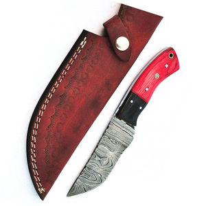 Couteau à dépecer multifonctionnel Burraq fait main en acier Damas de 9 pouces, qualité industrielle, manche en résine, bois, cuir, OEM/ODM - Product Image 1