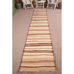 Turkish Vintage Kilim Rug 2.6x13.1 ft, <b>Brown</b> Runner Ombr <b>Wool</b> Rug - Product Image 1