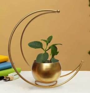 Metal Flower <b>Vase</b> with Gold Finish Metal Geometrical Half Moon Design Flower Pot Stand | <b>Table</b> Top Decorative Flower Pot | - Product Image 5