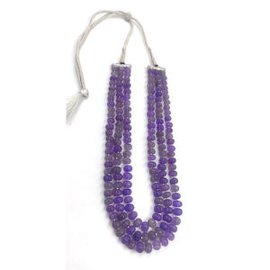 Cuarzo púrpura 10-12mm Forma de calabaza Piedra preciosa Cuentas lisas Collar longitud 22 pulgadas 3 capas Cuarzo melón collar vintage con cuentas - Product Image 1